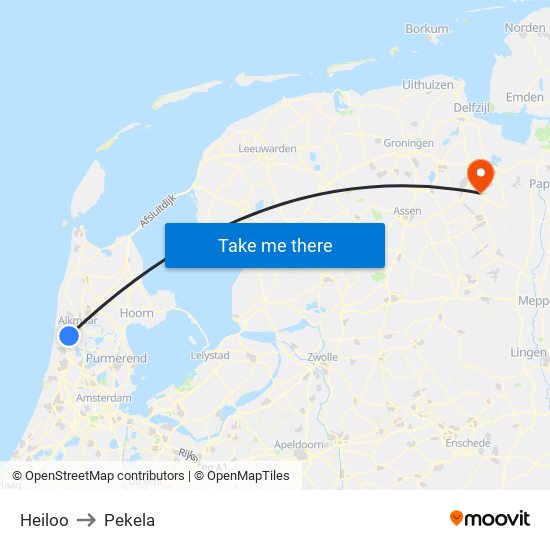 Heiloo to Pekela map