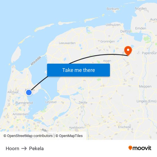 Hoorn to Pekela map