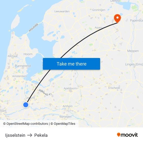 Ijsselstein to Pekela map