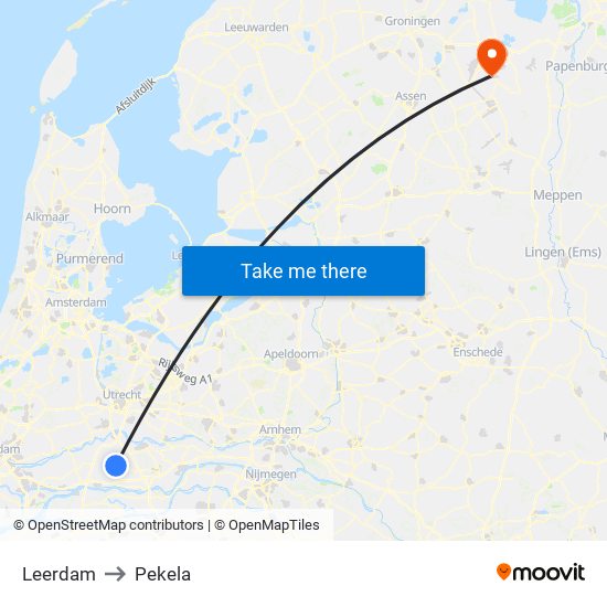 Leerdam to Pekela map