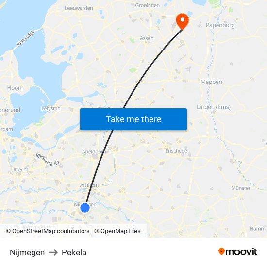 Nijmegen to Pekela map