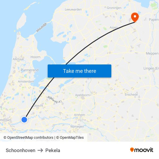 Schoonhoven to Pekela map