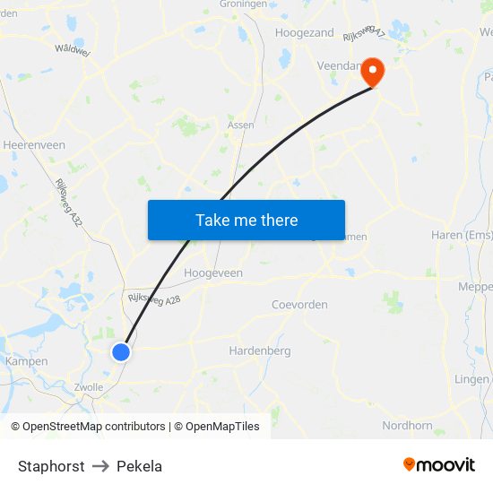 Staphorst to Pekela map