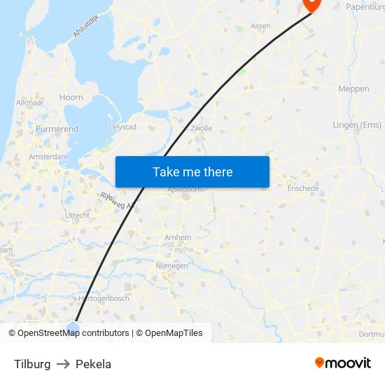 Tilburg to Pekela map