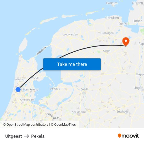 Uitgeest to Pekela map