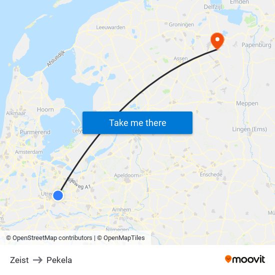 Zeist to Pekela map