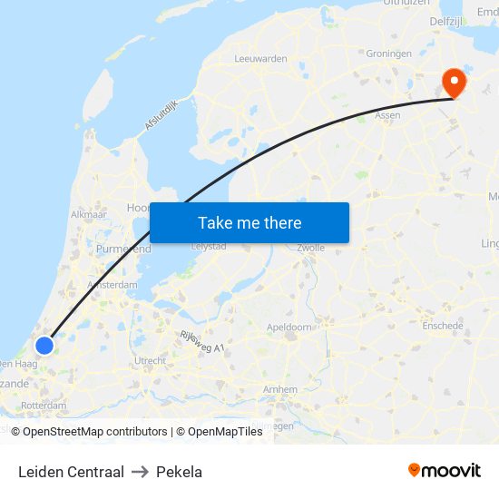 Leiden Centraal to Pekela map