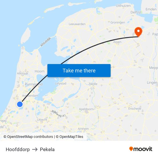 Hoofddorp to Pekela map