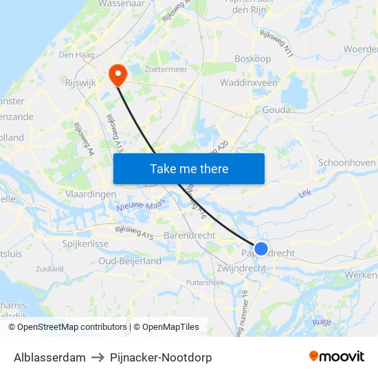 Alblasserdam to Pijnacker-Nootdorp map