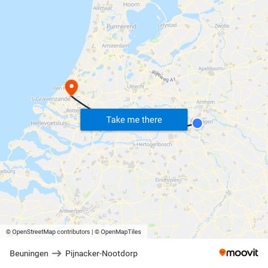 Beuningen to Pijnacker-Nootdorp map