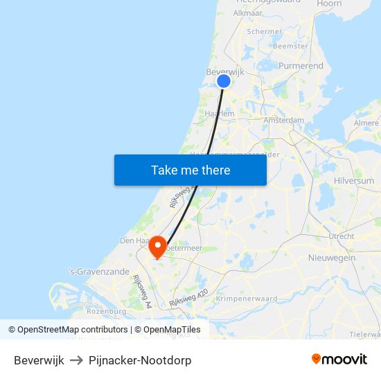 Beverwijk to Pijnacker-Nootdorp map