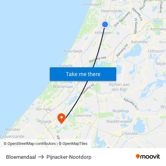 Bloemendaal to Pijnacker-Nootdorp map