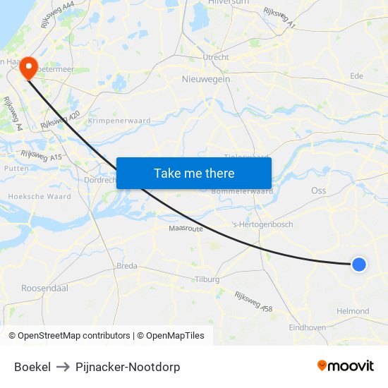 Boekel to Pijnacker-Nootdorp map