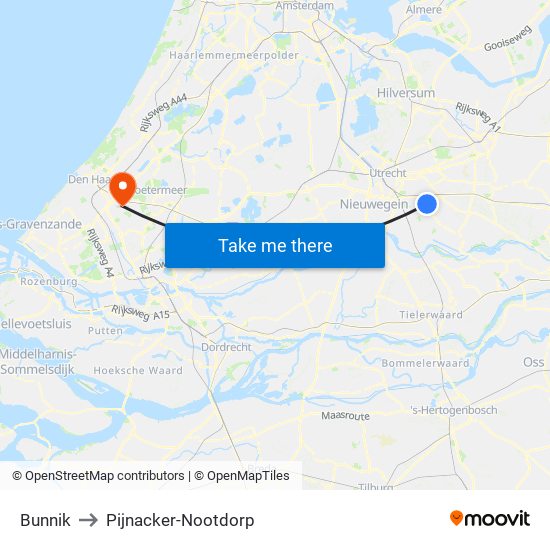 Bunnik to Pijnacker-Nootdorp map