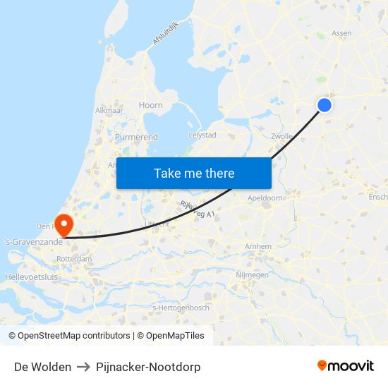 De Wolden to Pijnacker-Nootdorp map