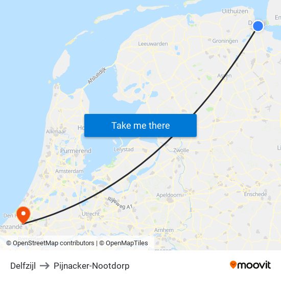 Delfzijl to Pijnacker-Nootdorp map