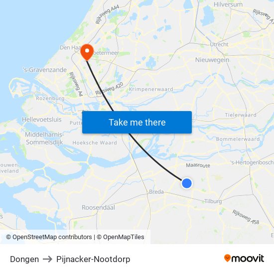 Dongen to Pijnacker-Nootdorp map