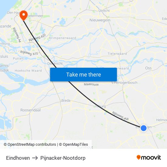 Eindhoven to Pijnacker-Nootdorp map