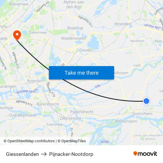 Giessenlanden to Pijnacker-Nootdorp map