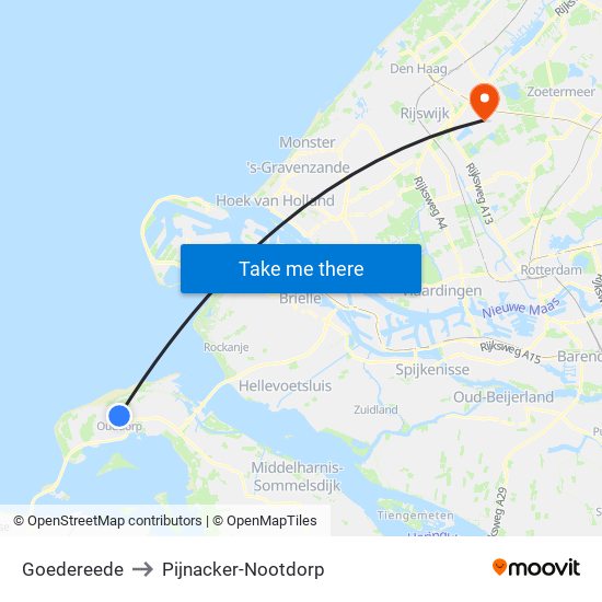 Goedereede to Pijnacker-Nootdorp map