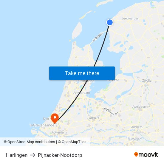 Harlingen to Pijnacker-Nootdorp map