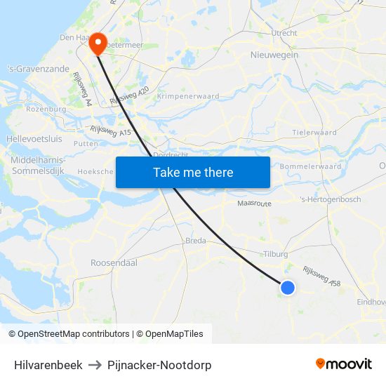 Hilvarenbeek to Pijnacker-Nootdorp map