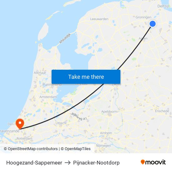 Hoogezand-Sappemeer to Pijnacker-Nootdorp map