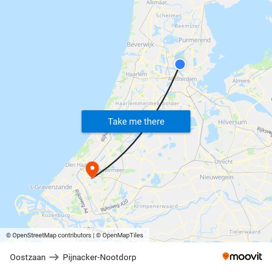 Oostzaan to Pijnacker-Nootdorp map