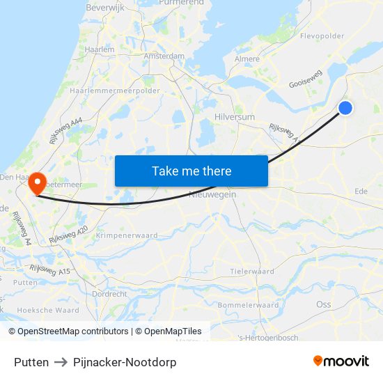 Putten to Pijnacker-Nootdorp map