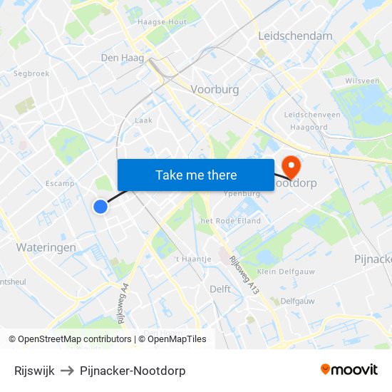 Rijswijk to Pijnacker-Nootdorp map