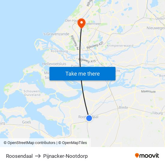 Roosendaal to Pijnacker-Nootdorp map