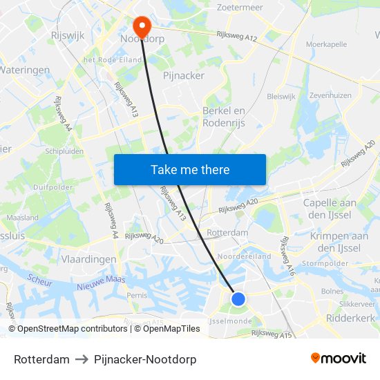 Rotterdam to Pijnacker-Nootdorp map