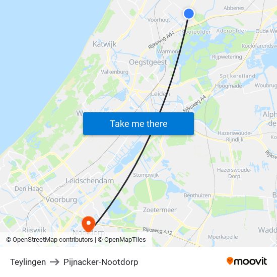 Teylingen to Pijnacker-Nootdorp map