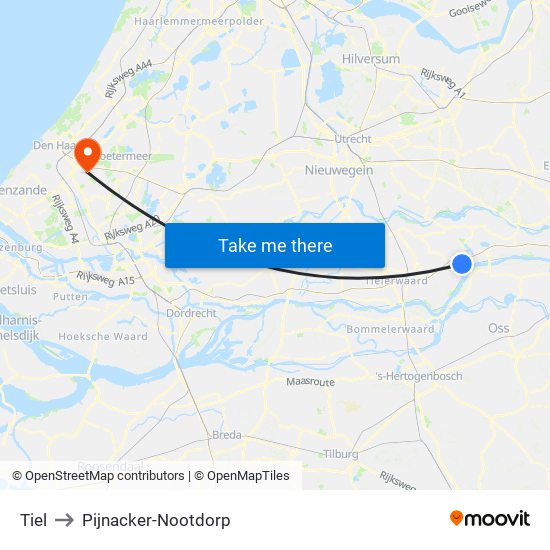 Tiel to Pijnacker-Nootdorp map