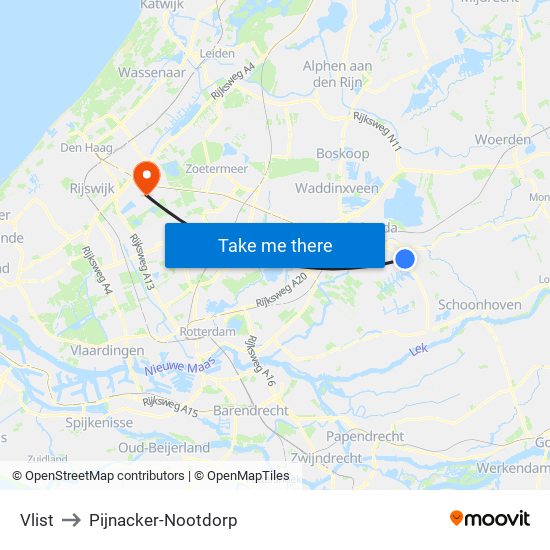 Vlist to Pijnacker-Nootdorp map