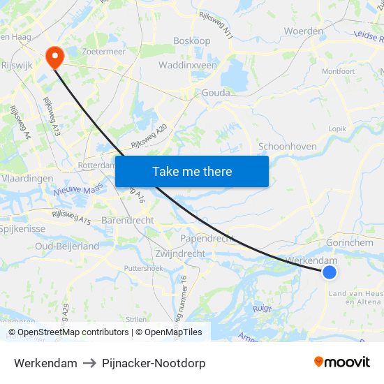 Werkendam to Pijnacker-Nootdorp map