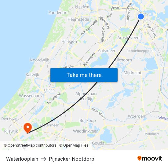 Waterlooplein to Pijnacker-Nootdorp map