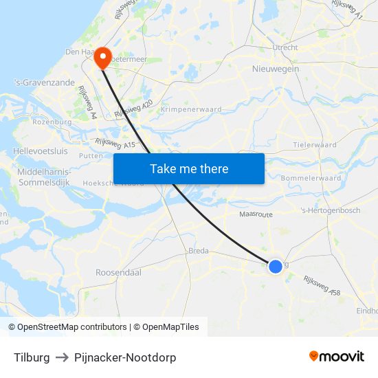 Tilburg to Pijnacker-Nootdorp map