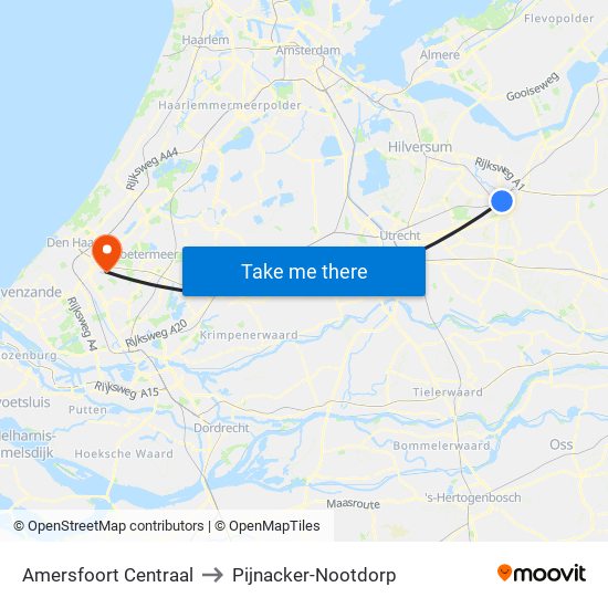 Amersfoort Centraal to Pijnacker-Nootdorp map