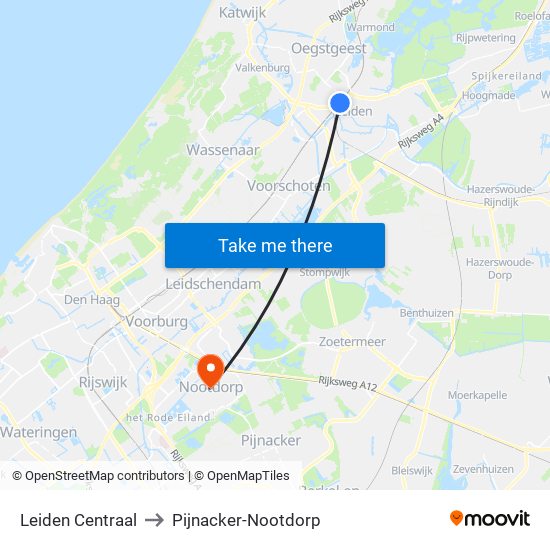 Leiden Centraal to Pijnacker-Nootdorp map