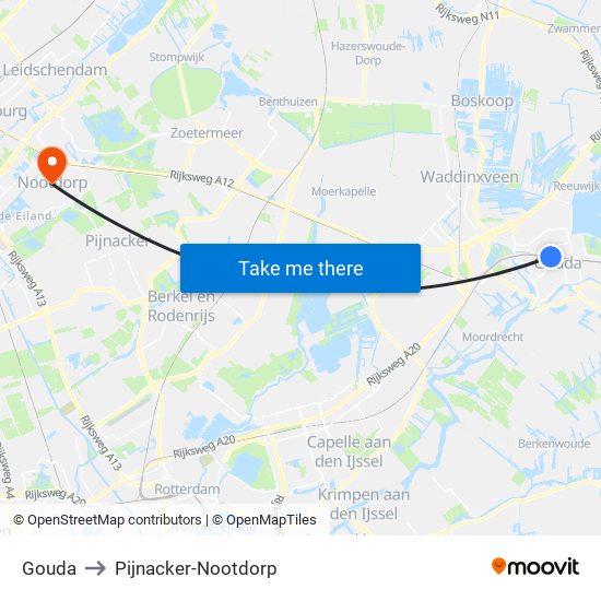 Gouda to Pijnacker-Nootdorp map