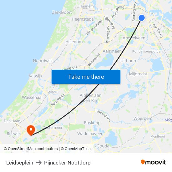 Leidseplein to Pijnacker-Nootdorp map
