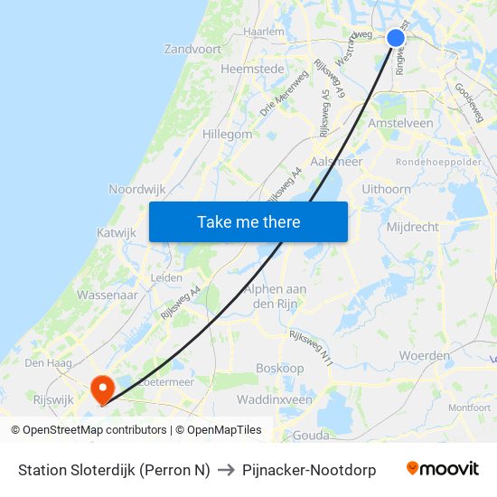 Station Sloterdijk (Perron N) to Pijnacker-Nootdorp map