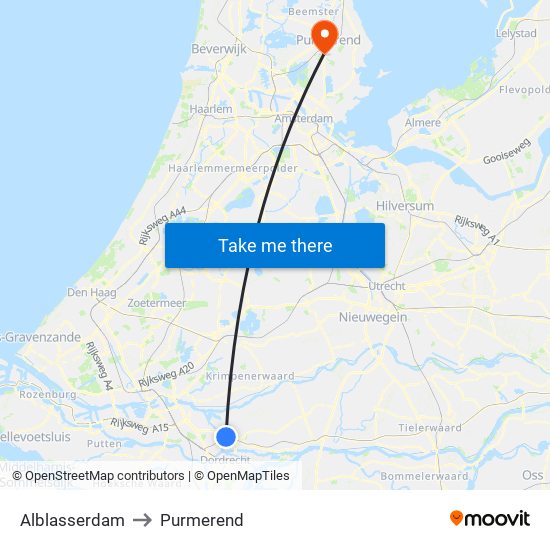 Alblasserdam to Purmerend map