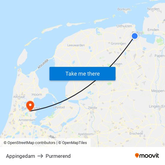 Appingedam to Purmerend map