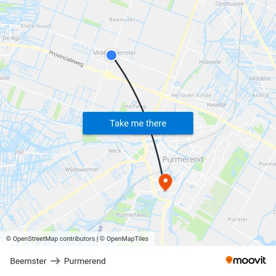 Beemster to Purmerend map