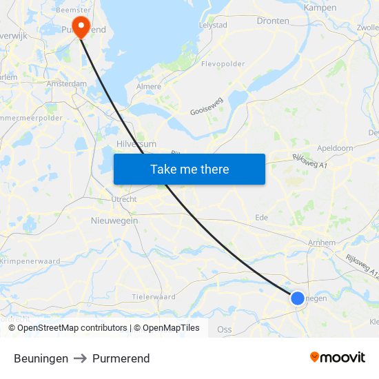 Beuningen to Purmerend map