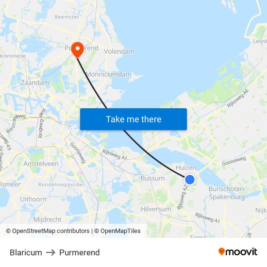 Blaricum to Purmerend map