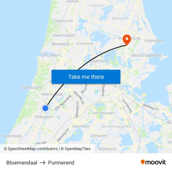 Bloemendaal to Purmerend map