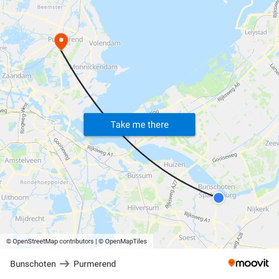 Bunschoten to Purmerend map